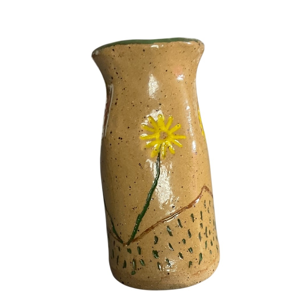 Handmade Studio Pottery Vase with Yellow Flowers Local Artist Stoneware 4 3/16” - Picture 5 of 13